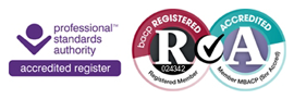 BACP Registered Accredited logo and Professional Standards Authority Accredited Register logo